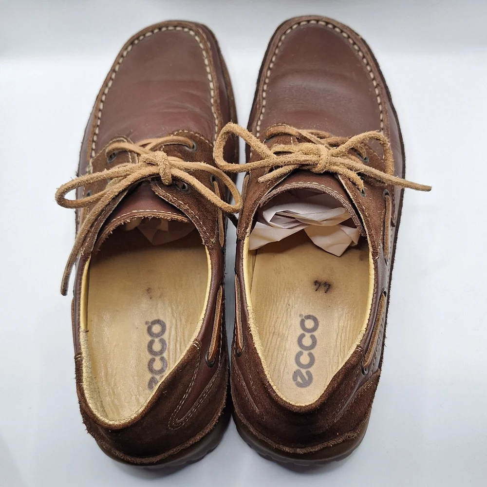 Men's ECCO 10/10.5 Brown Leather Boat Shoes - Classic Lace-Up